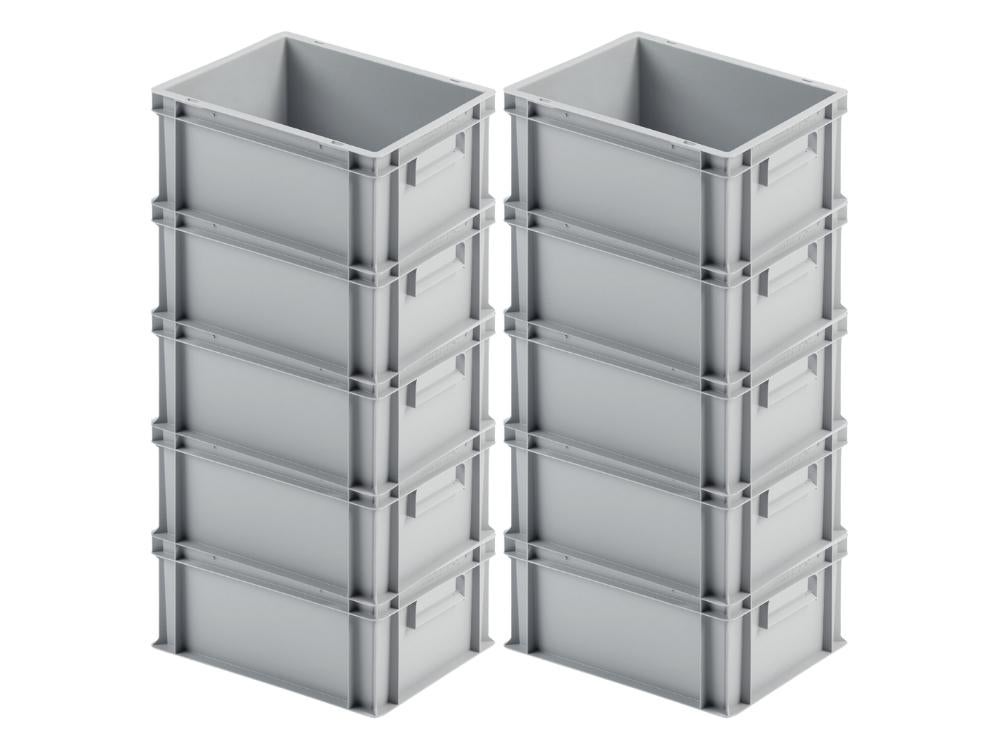 PROREGAL Eurocontainer met gesloten handgreep HxBxD 17,5 x 30 x 40 cm 16 liter Grijs Eurobox Transportbox Transportcontainer Stapelbak