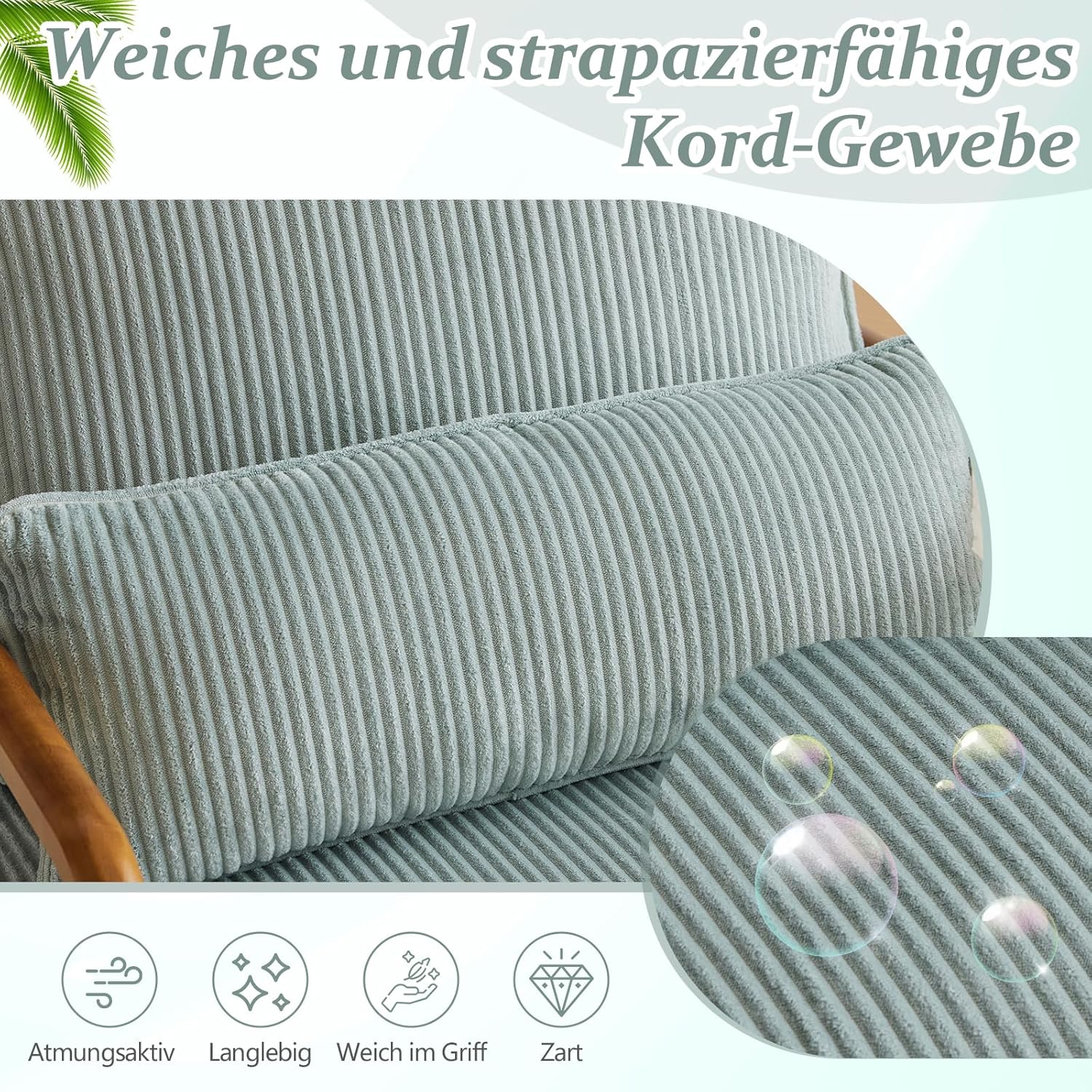 Bonnlo Sessel Gepolsterter Cocktailsessel, Moderner loungesessel, Ohrensessel für Wohnzimmer, Polsterstuhl mit Massivholz, Lesesessel, bis 200 kg belastbar, Cord-Stoff (Blau)