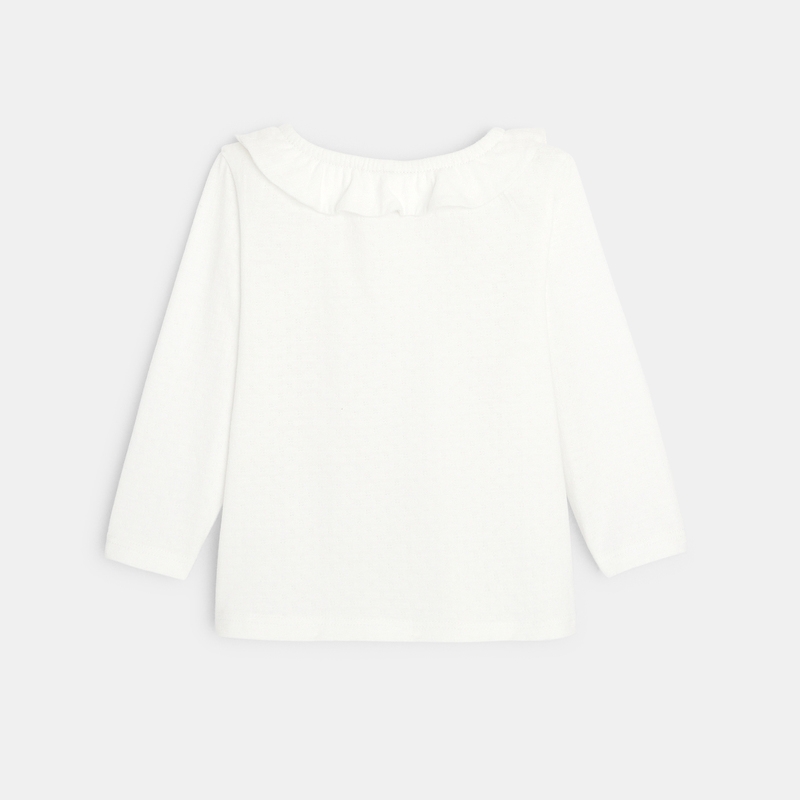 T-shirt col volanté maille fantaisie beige bébé fille