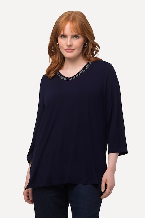 Shirt, Ziersteine, A-Linie, V-Ausschnitt, Langarm