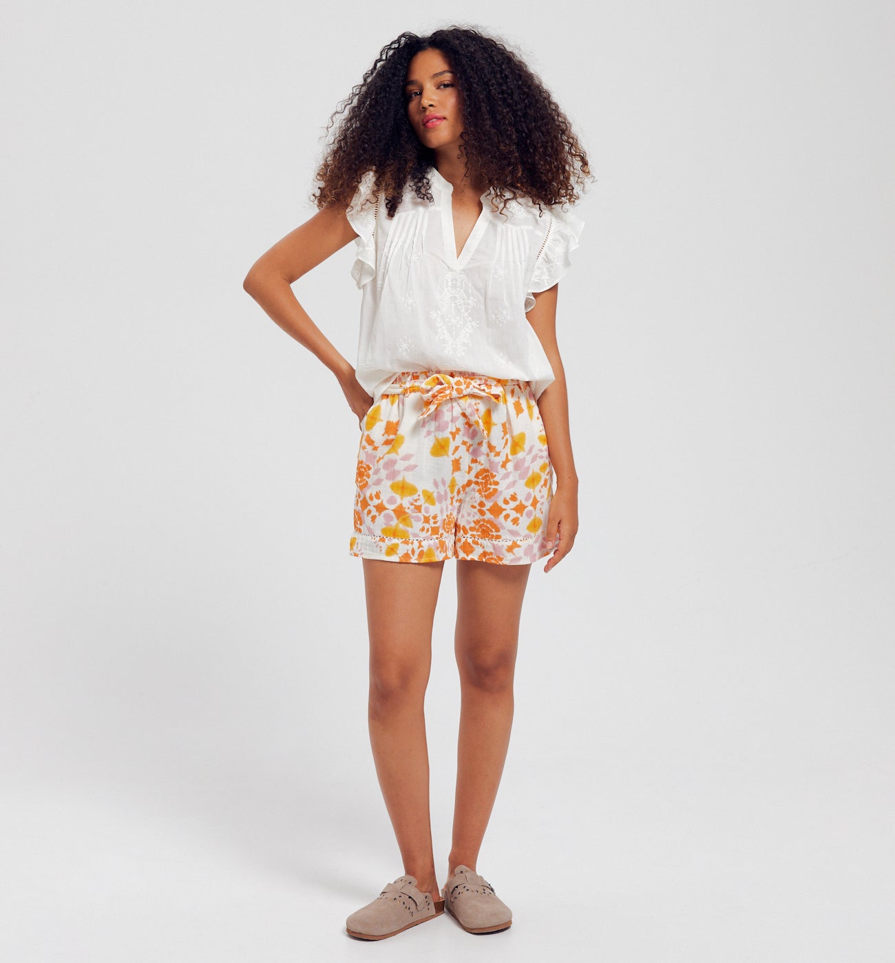 Blouse romantique brodée Femme - Ecru