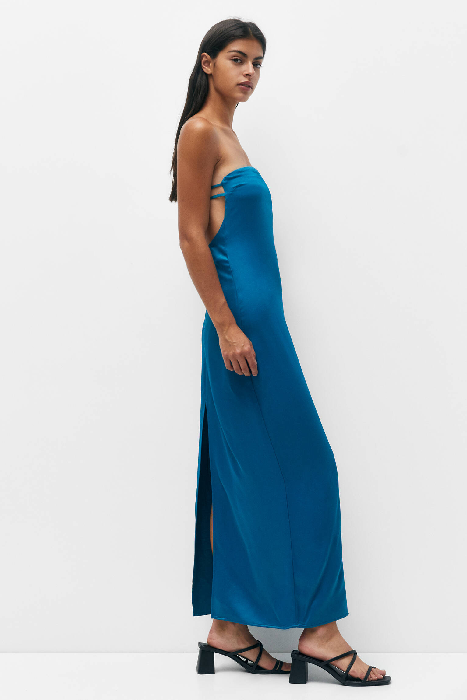 VESTIDO TOMARA-CALÇA DE CETIM - AZUL-PATO