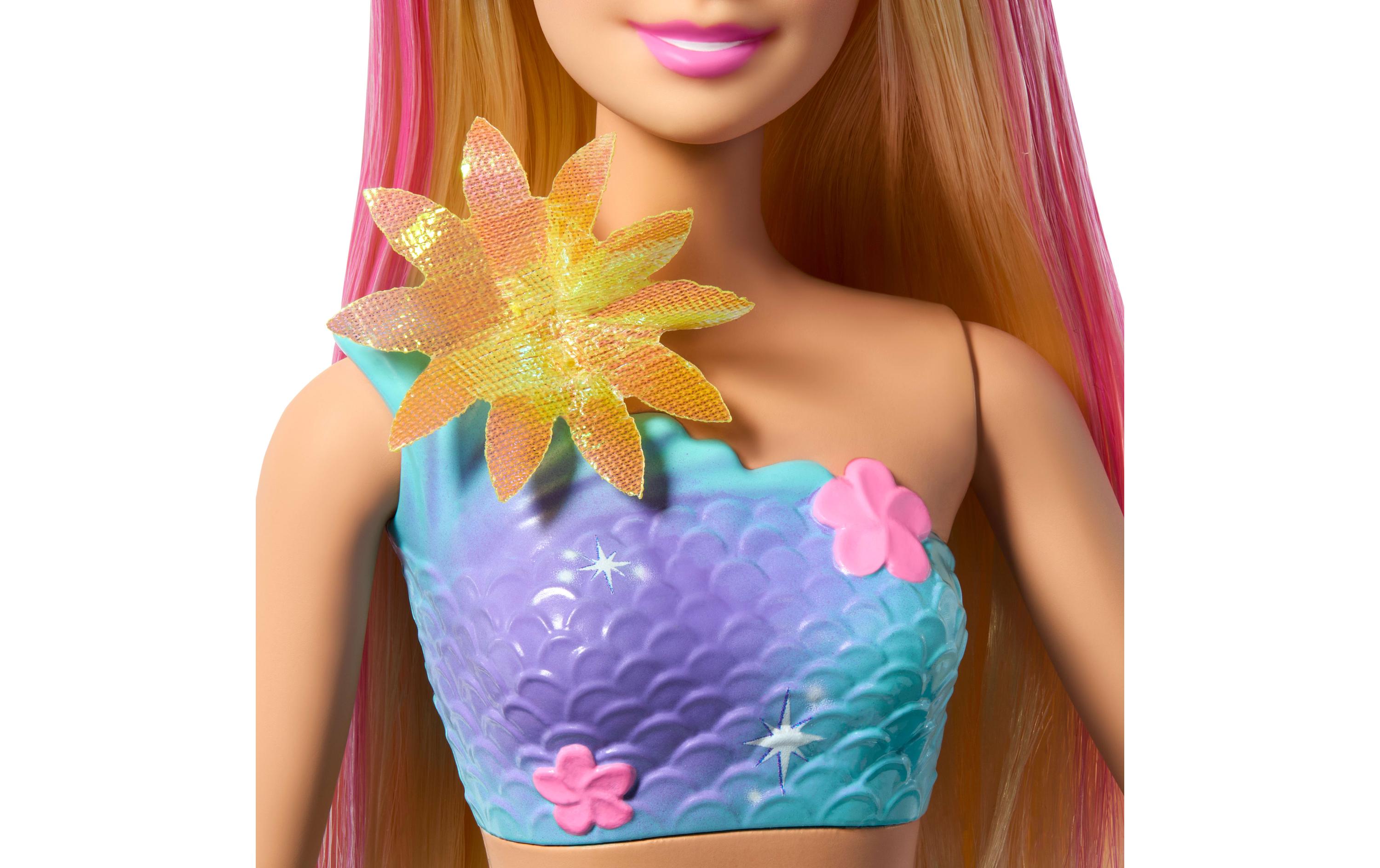 Puppe Garden Theme Feature Mermaid DreamtopiaMeerjungfrauen-Spielzeugpuppe mit magischer Überraschungsblüte und perlenbesetztem Haarreif