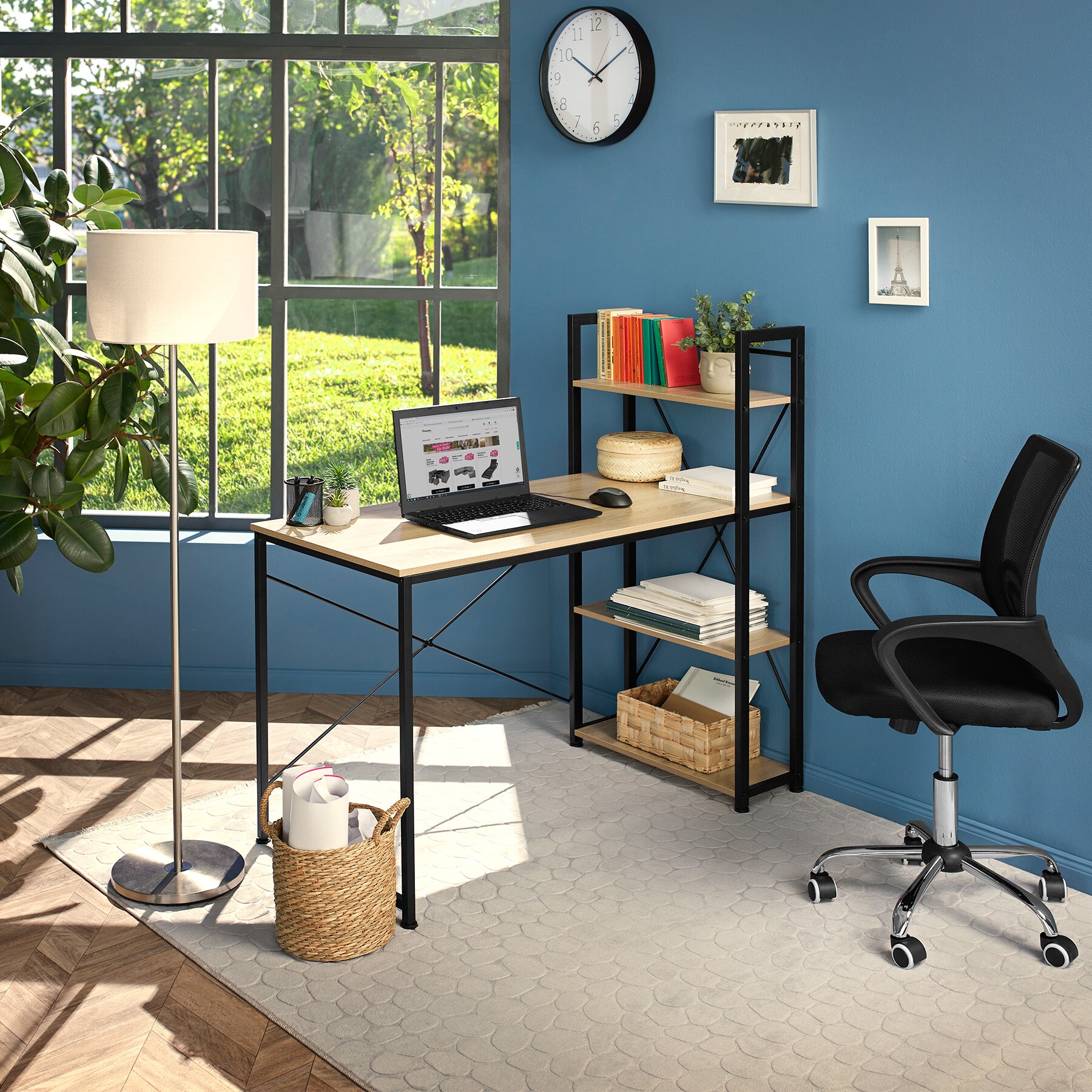 tectake® Computer-Schreibtisch, Industrial Style, integriertes Regal mit 3 Ablagefächern, 122 x 61 x 120 cm
