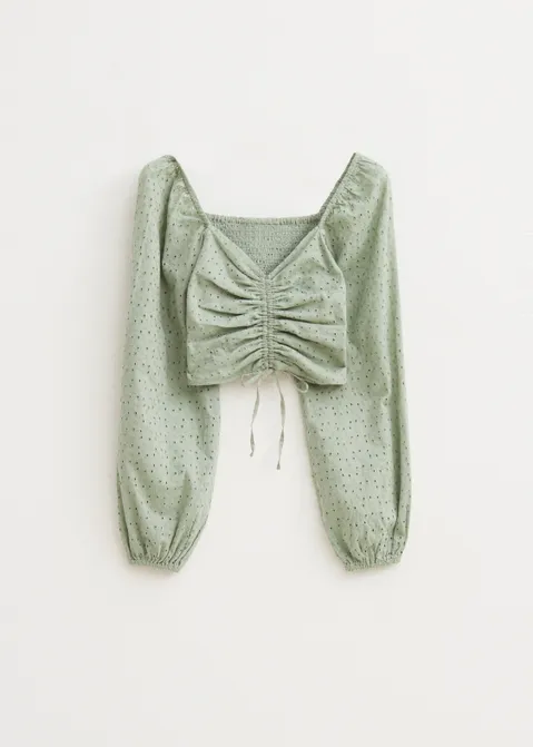 Broderie crop top groen (GRN.M)
