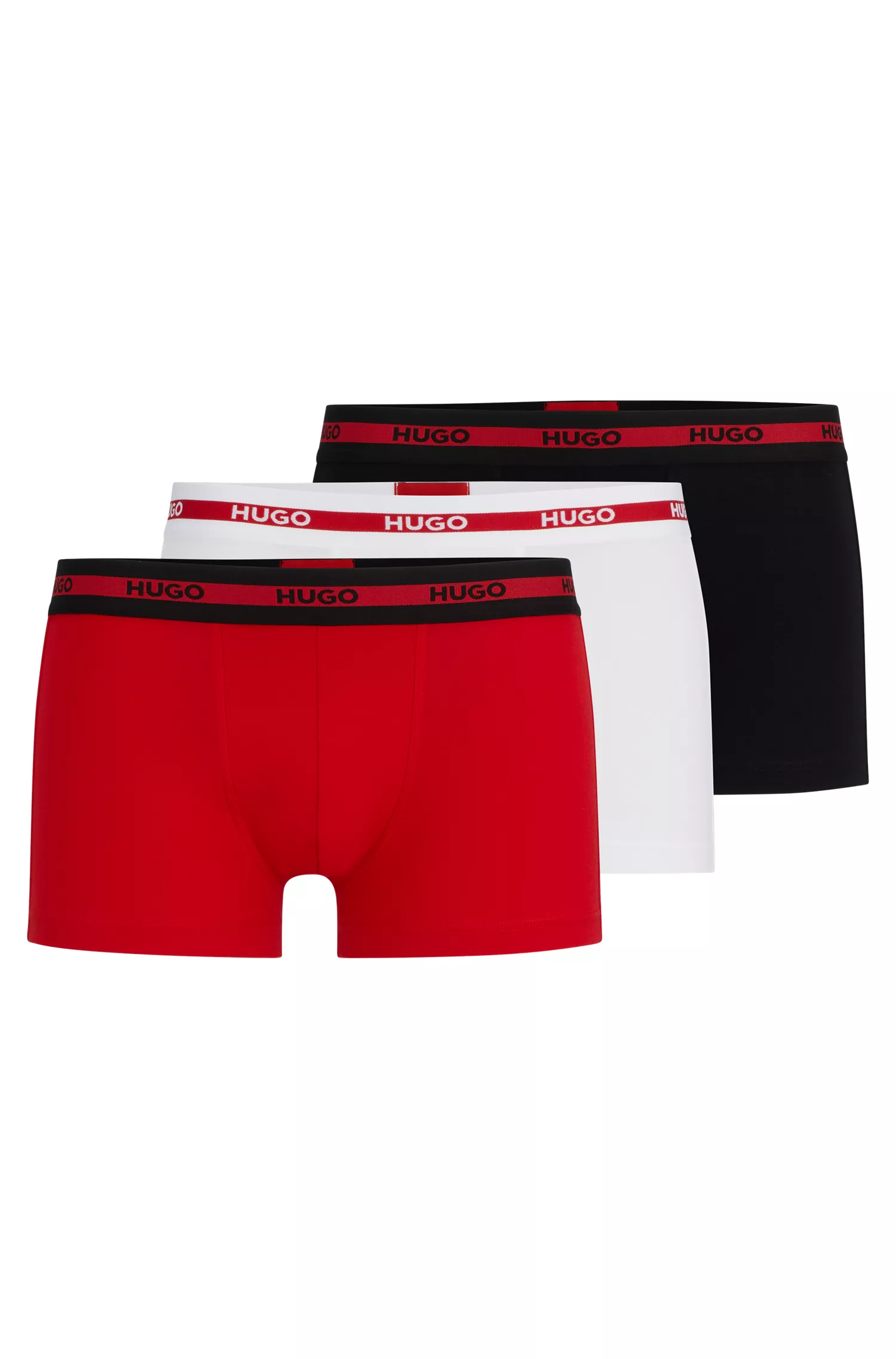 HUGO Vermelho - Pacote com três cuecas boxer de algodão elástico com cós com o logotipo.