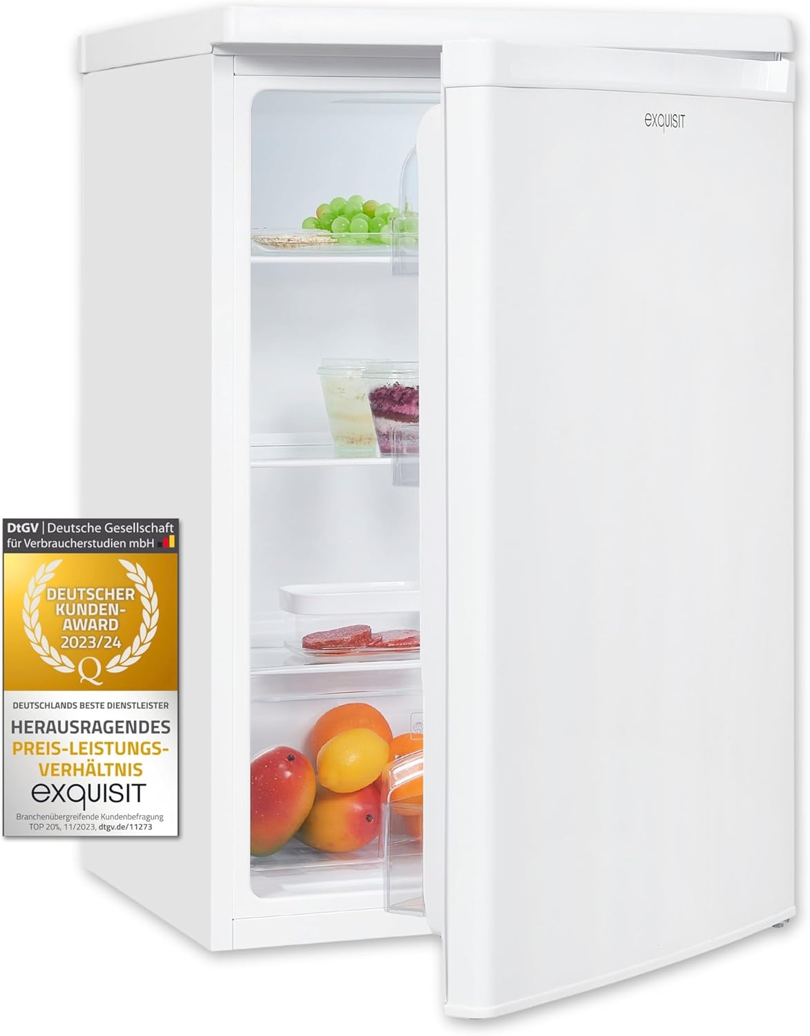 Exquisit Kühlschrank KS16-V-040E weiss | insgesamt 127 l Volumen | Weiß | Freistehend | Kühlen | Glasablagen und Gemüsefach | Türanschlag wechselbar