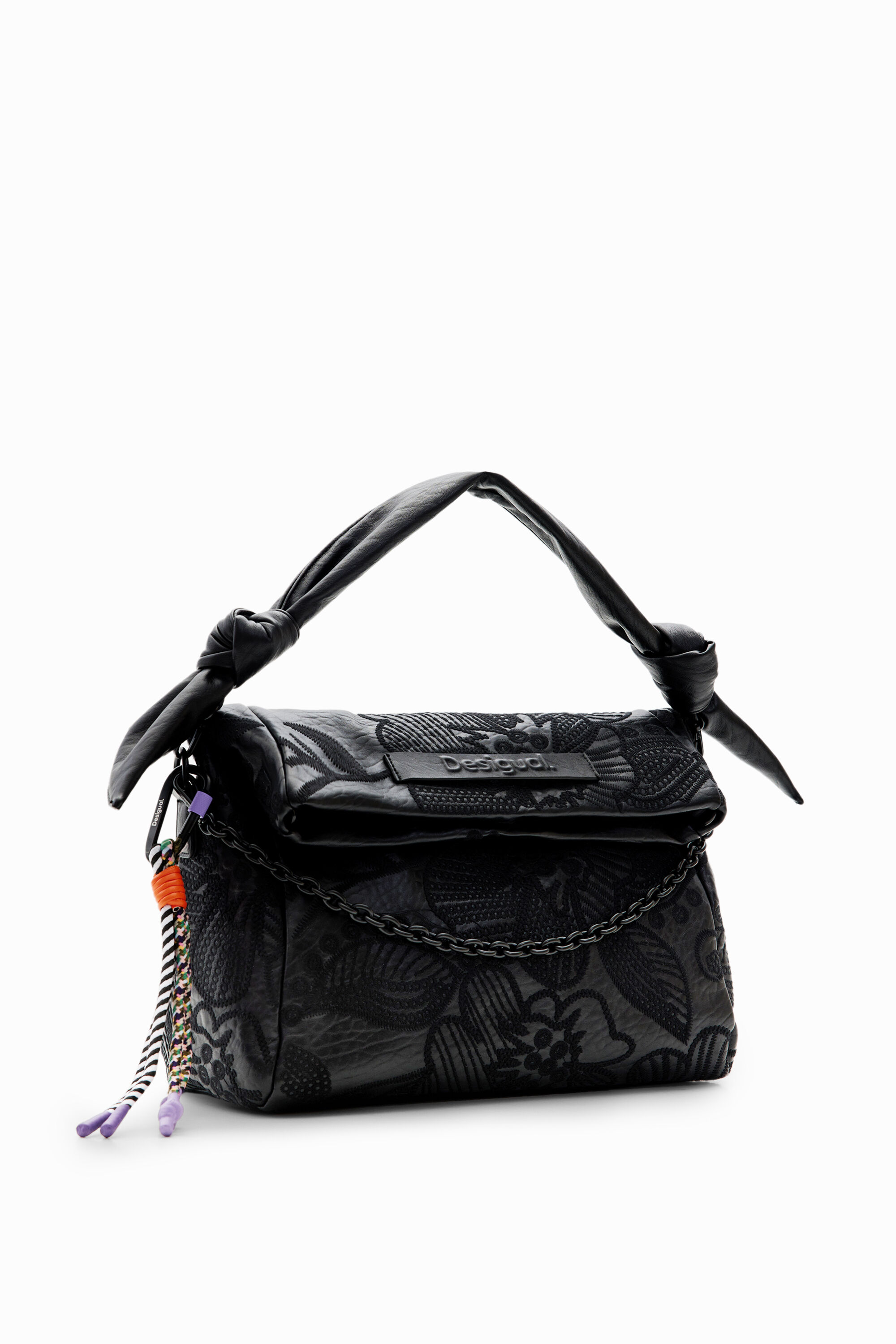 Bolsa média bordada com flores.