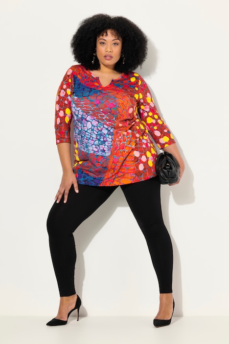 Longshirt, Schlangenmuster, Tunika-Ausschnitt, 3/4-Arm