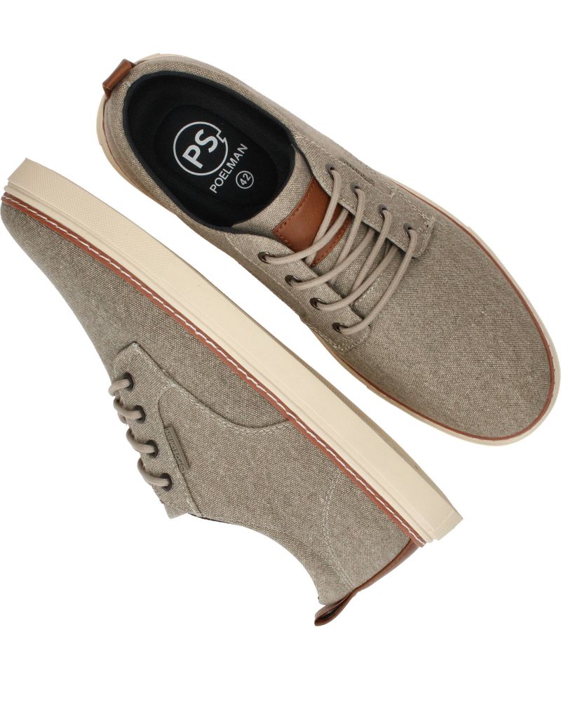PS Poelman Canvas Veterschoenen Beige Heren
