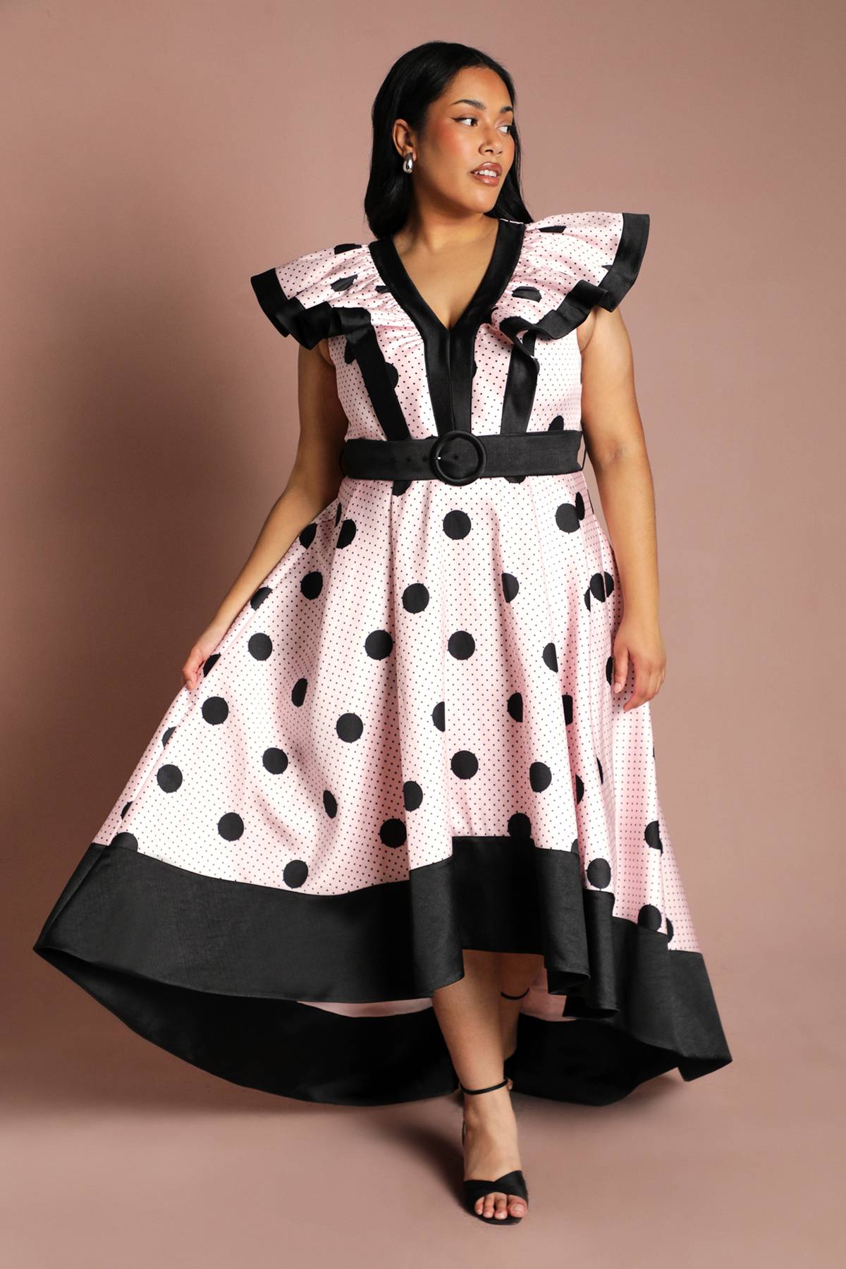 Coast Robe Midi À Ourlet Asymétrique Haut-bas Avec Imprimé À Pois Et Détails Contrastés