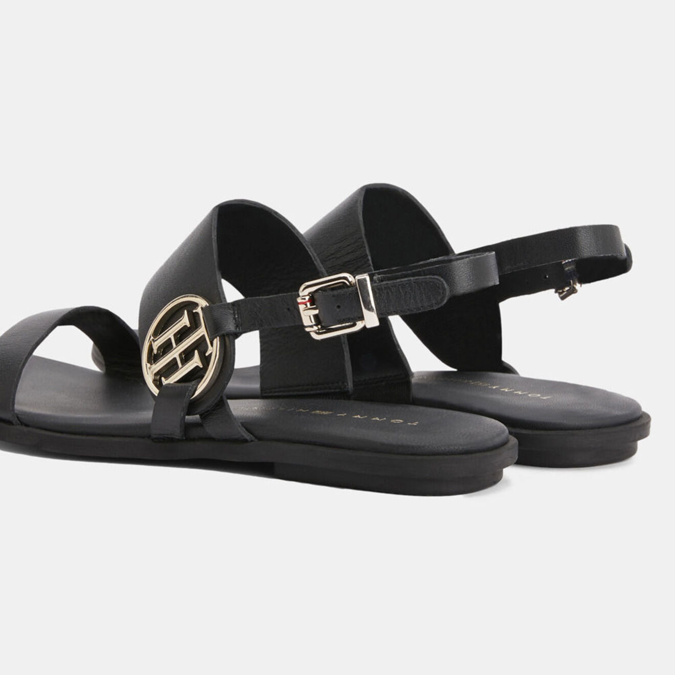 Tommy Hilfiger Sandales en Cuir Round Flat noires