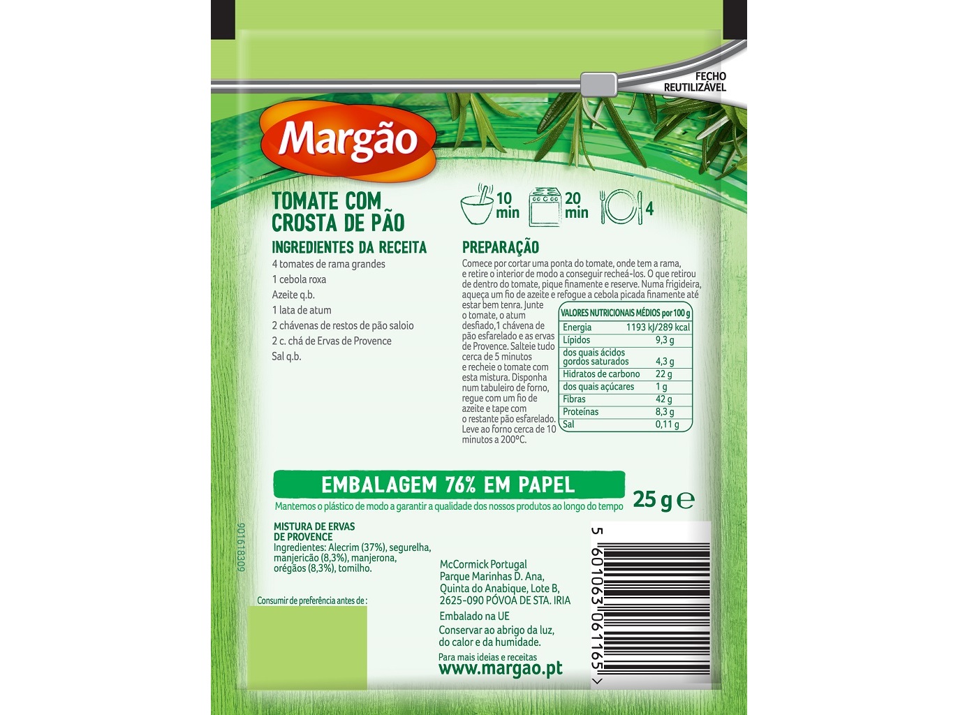 ERVAS DE PROVENCE MARGÃO SAQUETA 25G
