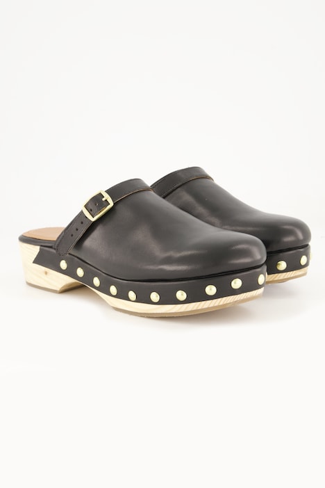 Clogs, Holzsohle, Nieten, Blockabsatz