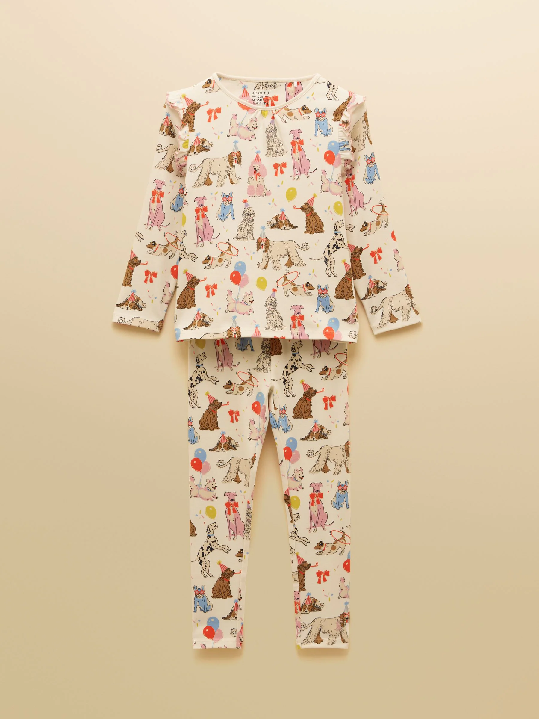 Crème met honden - Joules Girls' Kipwell Long Sleeve Pyjama Set