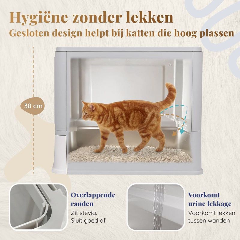 Kattenbak - RVS - Opvouwbare Gesloten Kattenbak met Lade - Grijs - 38,3 × 51 × 41 cm