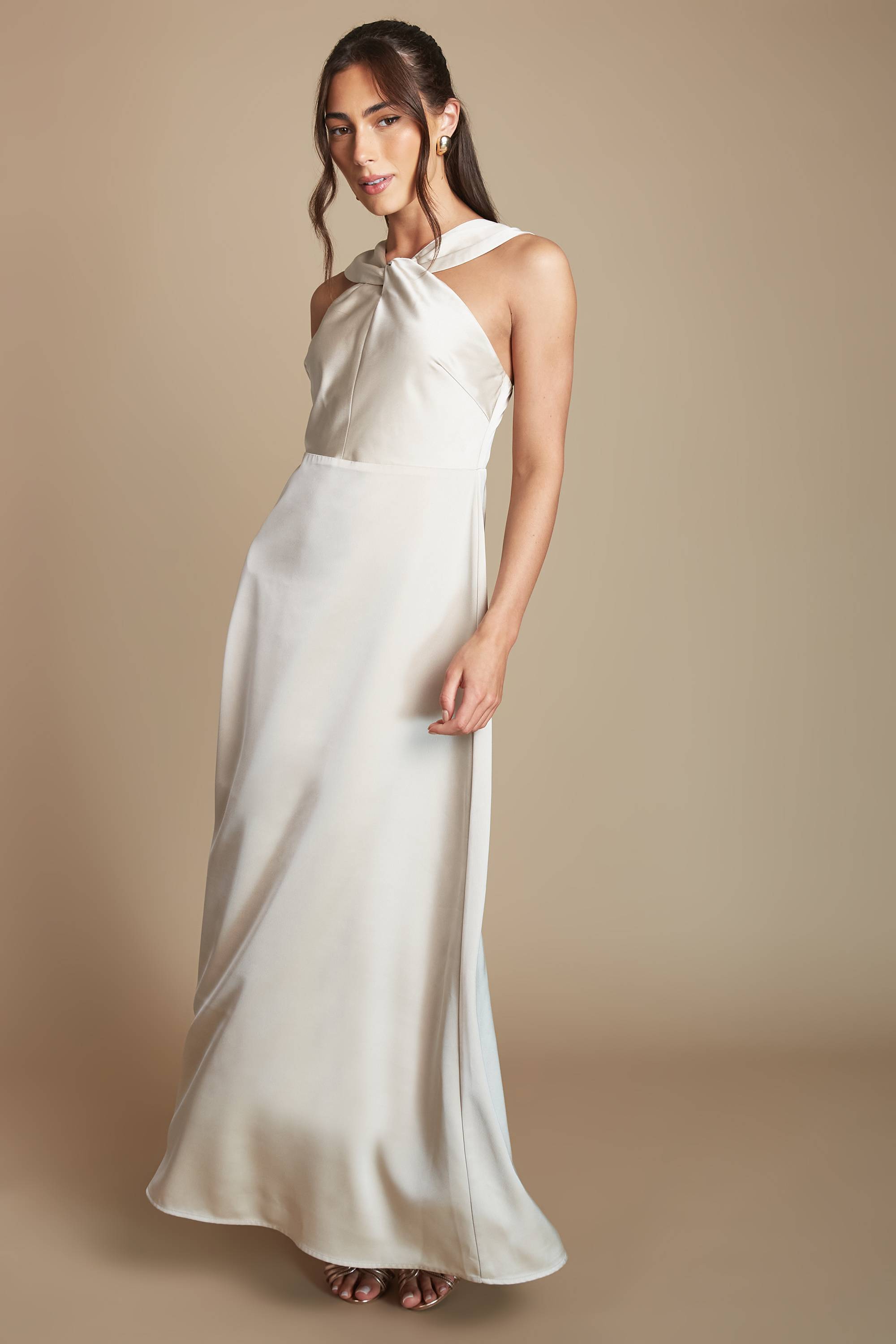 Coast Robe Longue De Demoiselle D'honneur En Satin À Col Halter Torsadé Petite