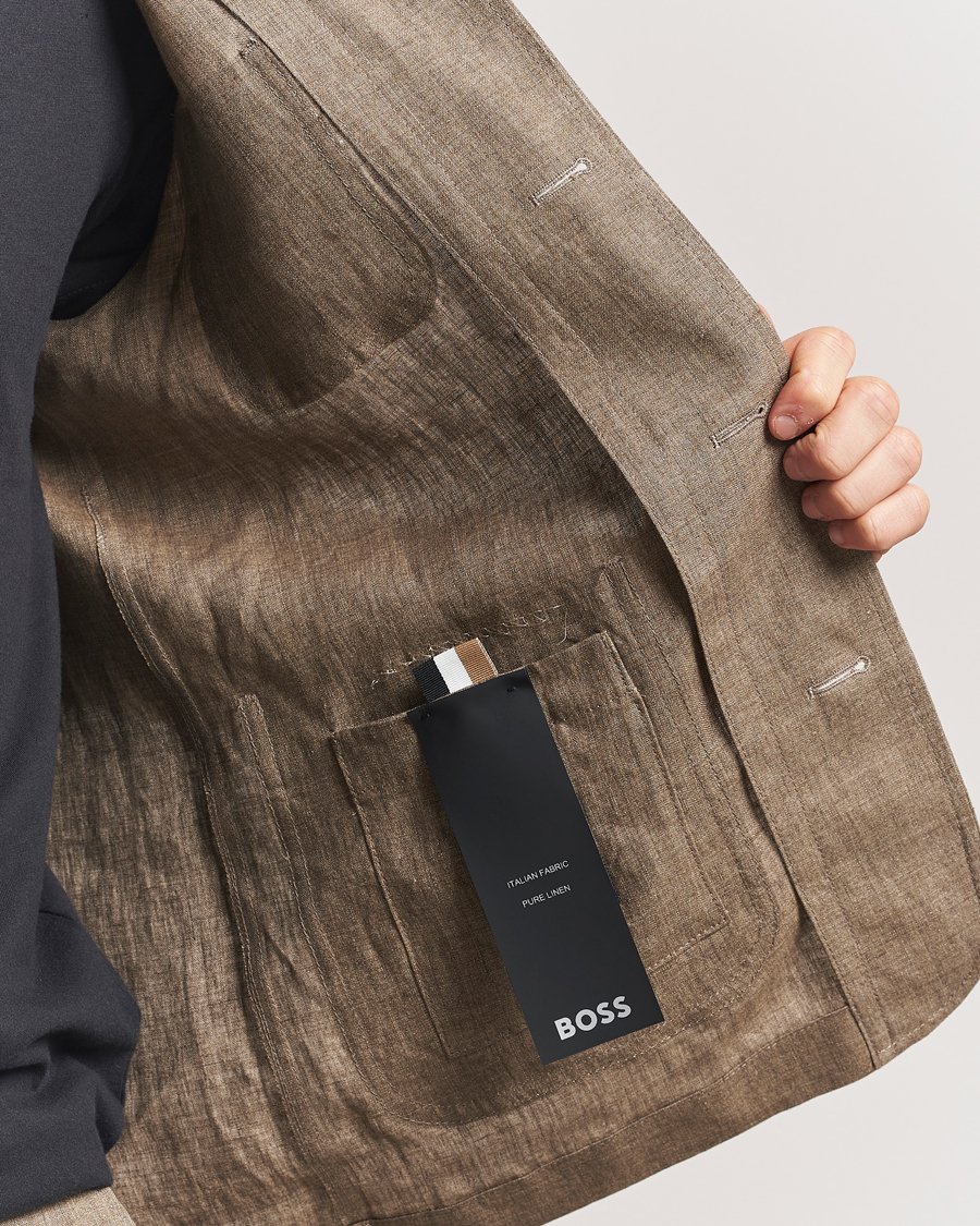 BOSS BLACK Carper Linen Shirt Jacket Dark Brown