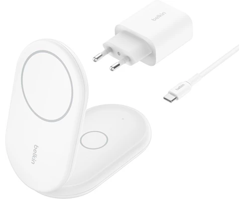Belkin 2-in-1 Magnetic Foldable Wireless Charger with Qi2 15W, white