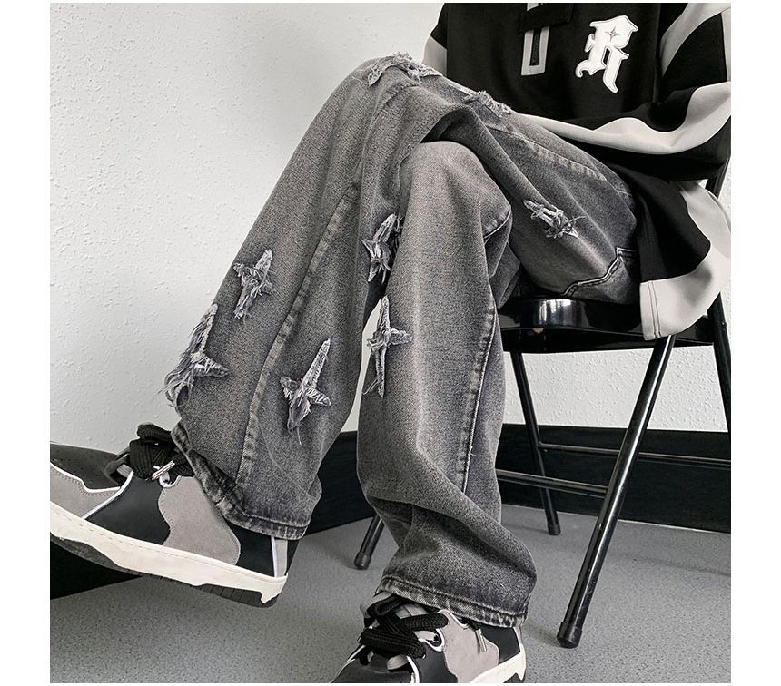 Whyessa - Cross Patch Straight Leg Jeans