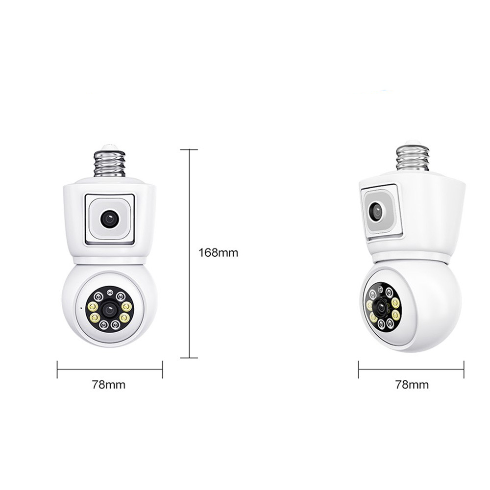 (2x2MP) QF202 E27 Glühbirne Mini WiFi IP 355° Dual Kamera mit Nachtsichtfunktion / Bewegungserkennung / 2-Wege-Audio / Micro SD - Weiss
