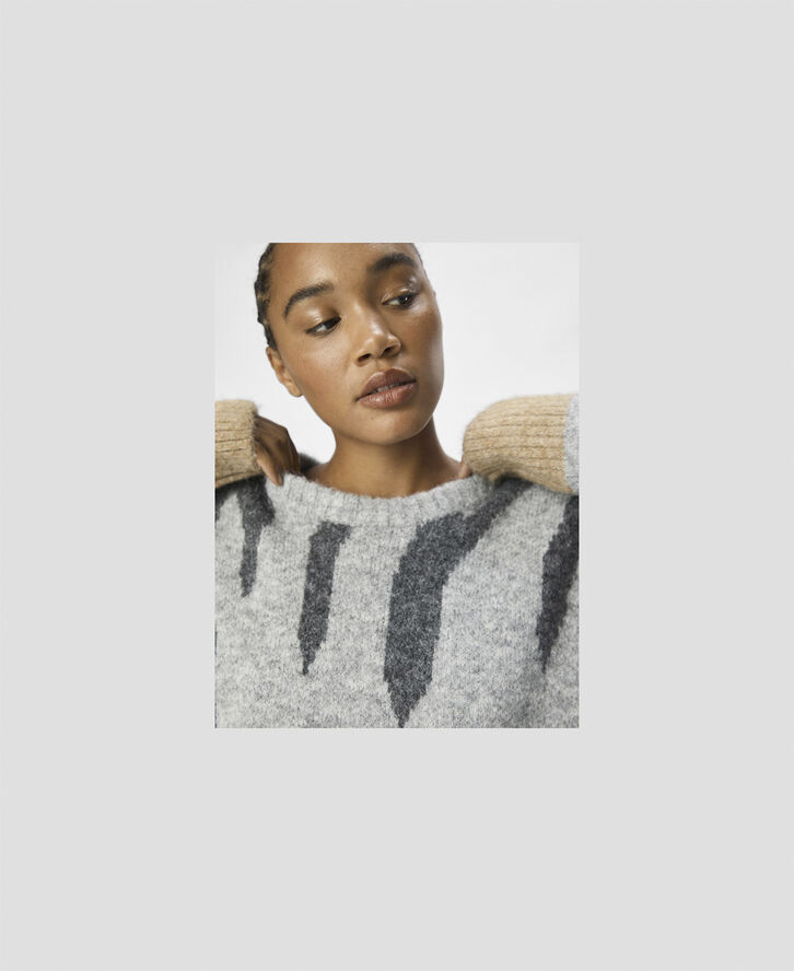 Object OBJRABU KNIT L/S RE PULLOVER 134 Light grey melange/dark grey melang
