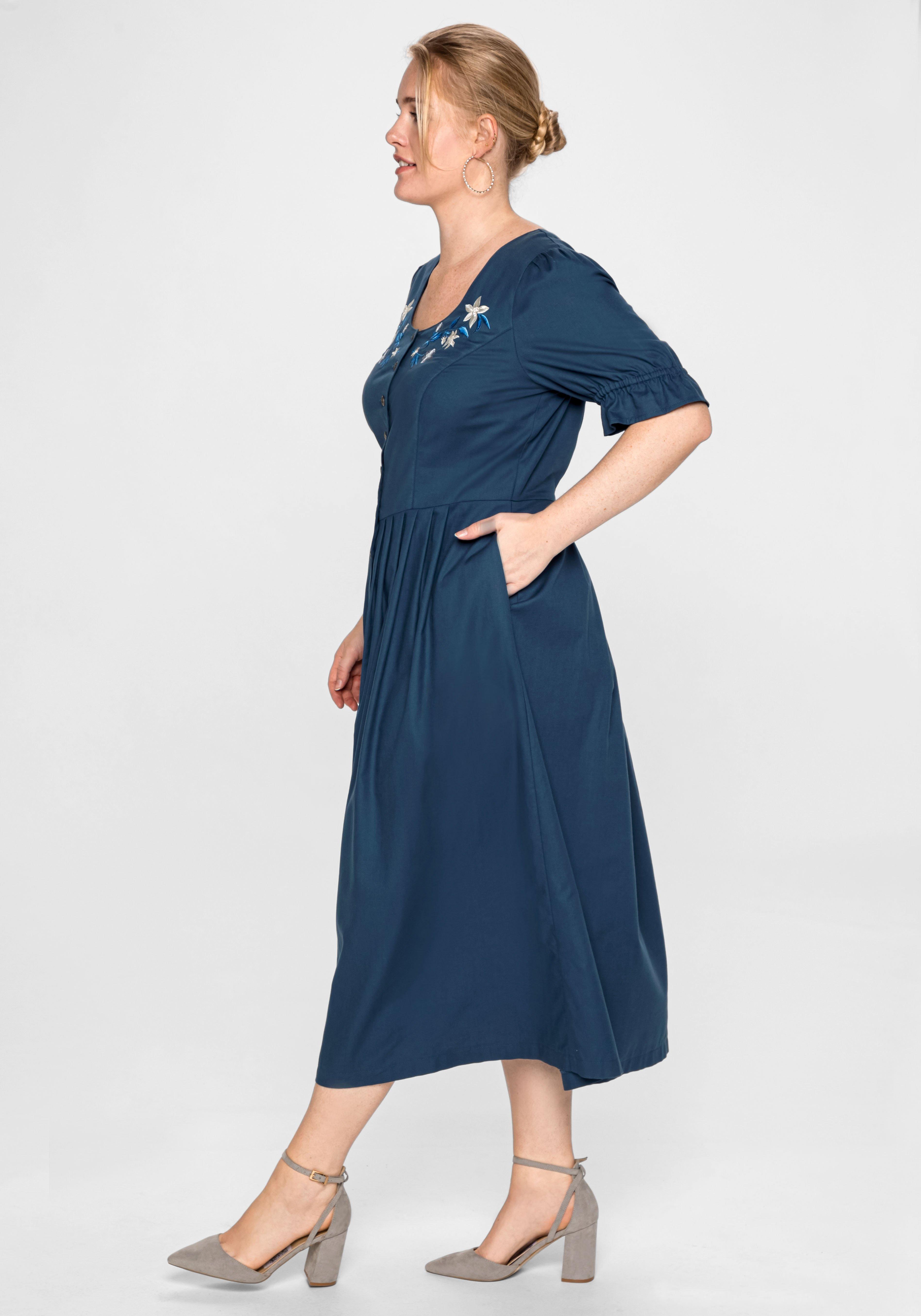 Trachtenkleid in Leinen-Optik, mit Blütenstickerei