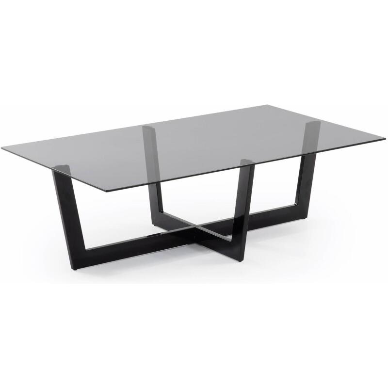 Table basse Plam en verre noir et structure en acier noir 120 x 70 cm