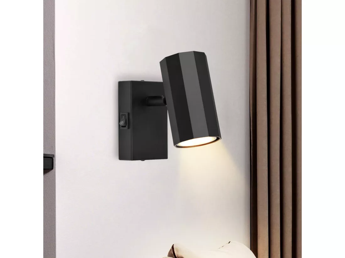 NETTLIFE Spot mural 1 flamme noir - Applique avec interrupteur métal GU10 Lampe de couloir orientable 350° MAX. 40W