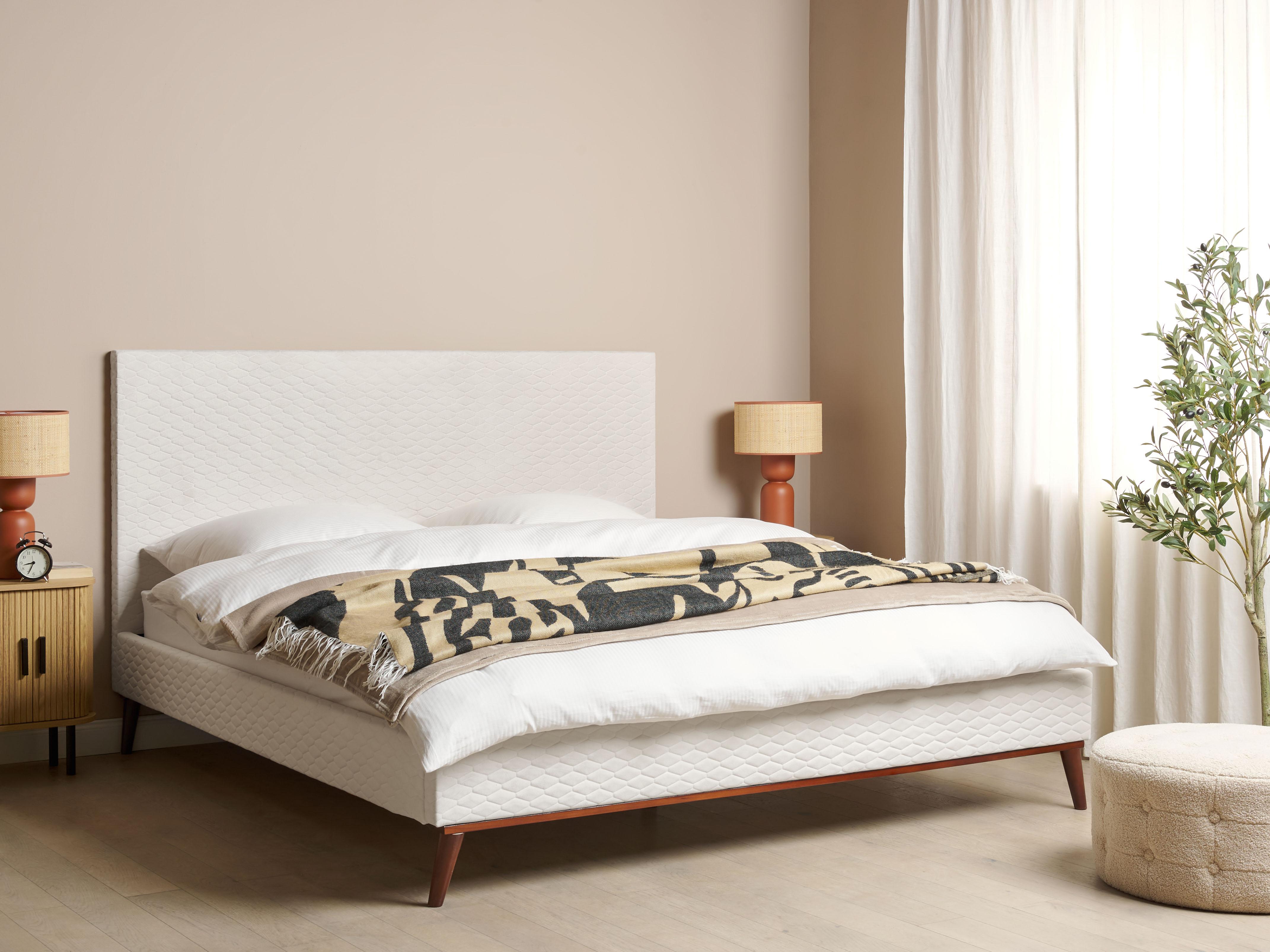 Bed Fluweel BAYONNE 180 x 200 cm Gebroken wit
