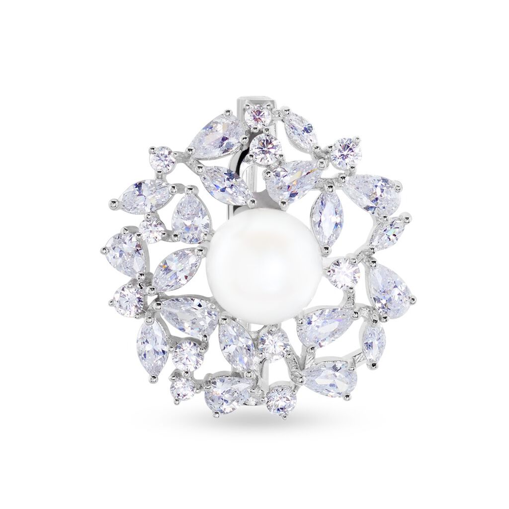 Broche Kaki Argent Blanc Perle De Culture