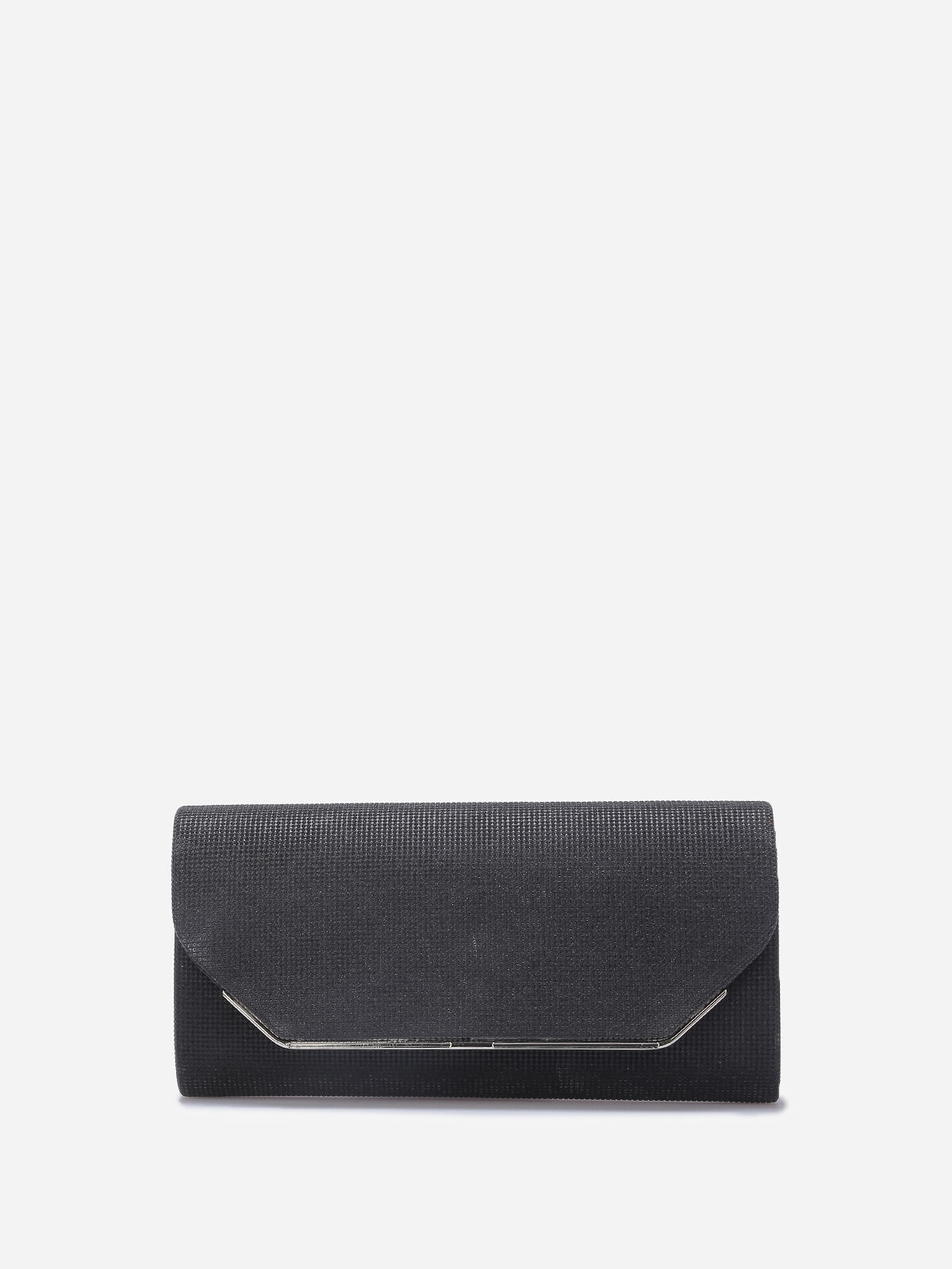 Pochette pailletée à rabat métallique- Noir