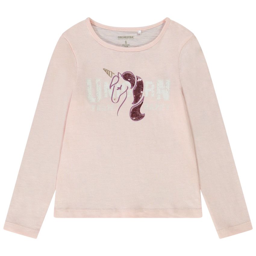 T-shirt manches longues en jersey avec sequins magiques pour fille - Rose