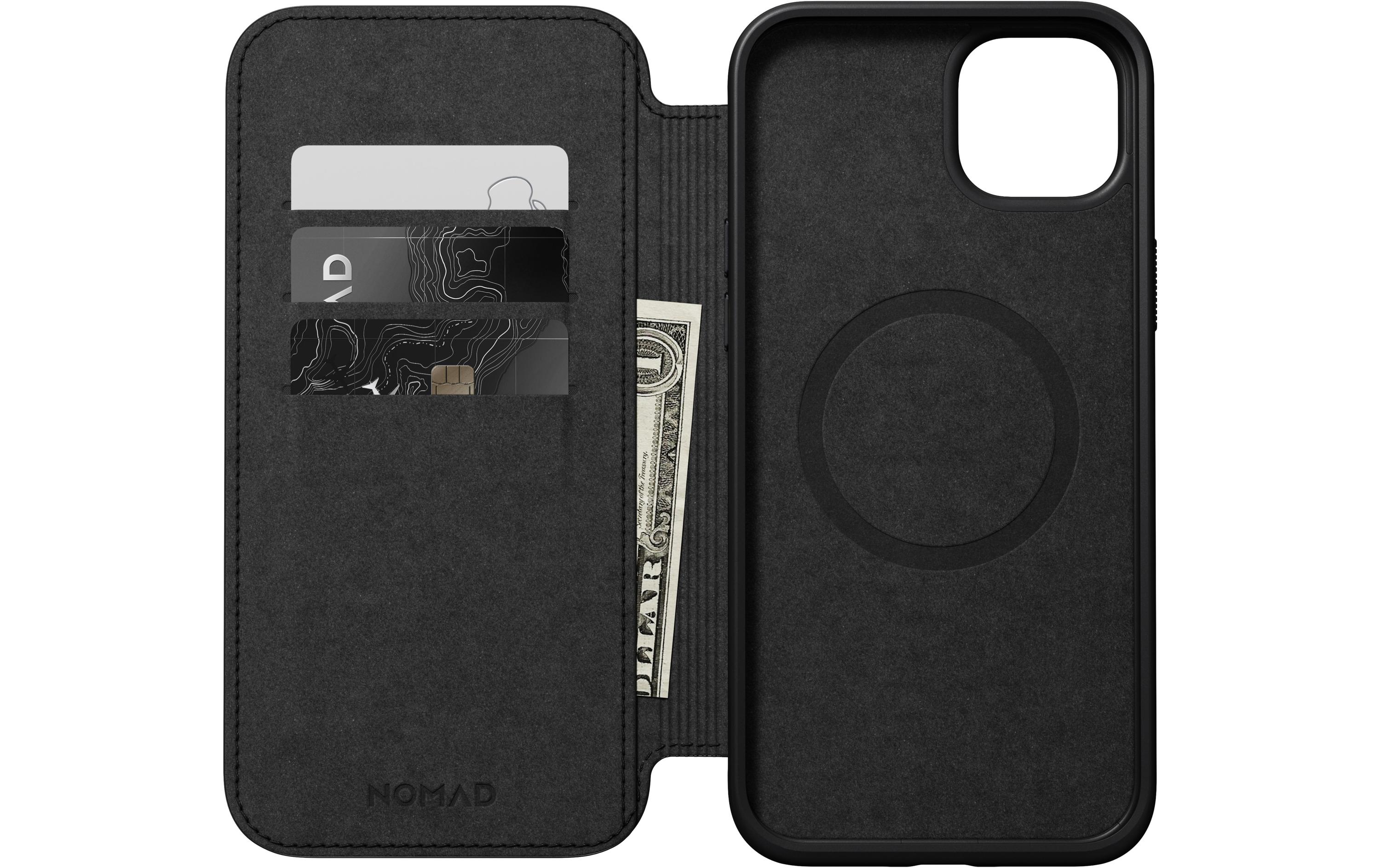 Book Cover Modern Leather Folio iPhone 15 Plus SchwarzModernes Leder Folio für das Apple iPhone 15 Plus