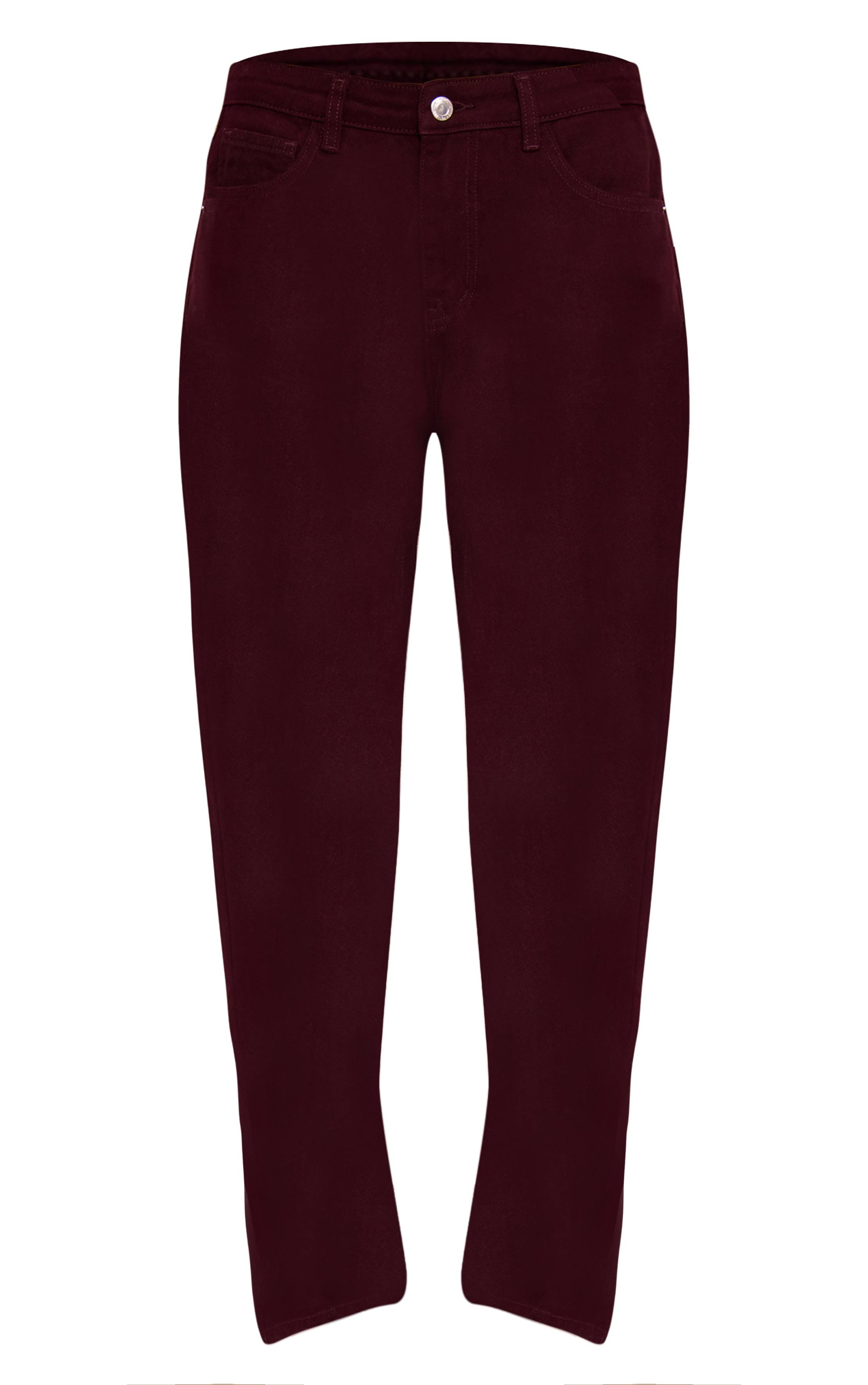 Rouge Bordeaux Jean Droit Taille Mi-haute