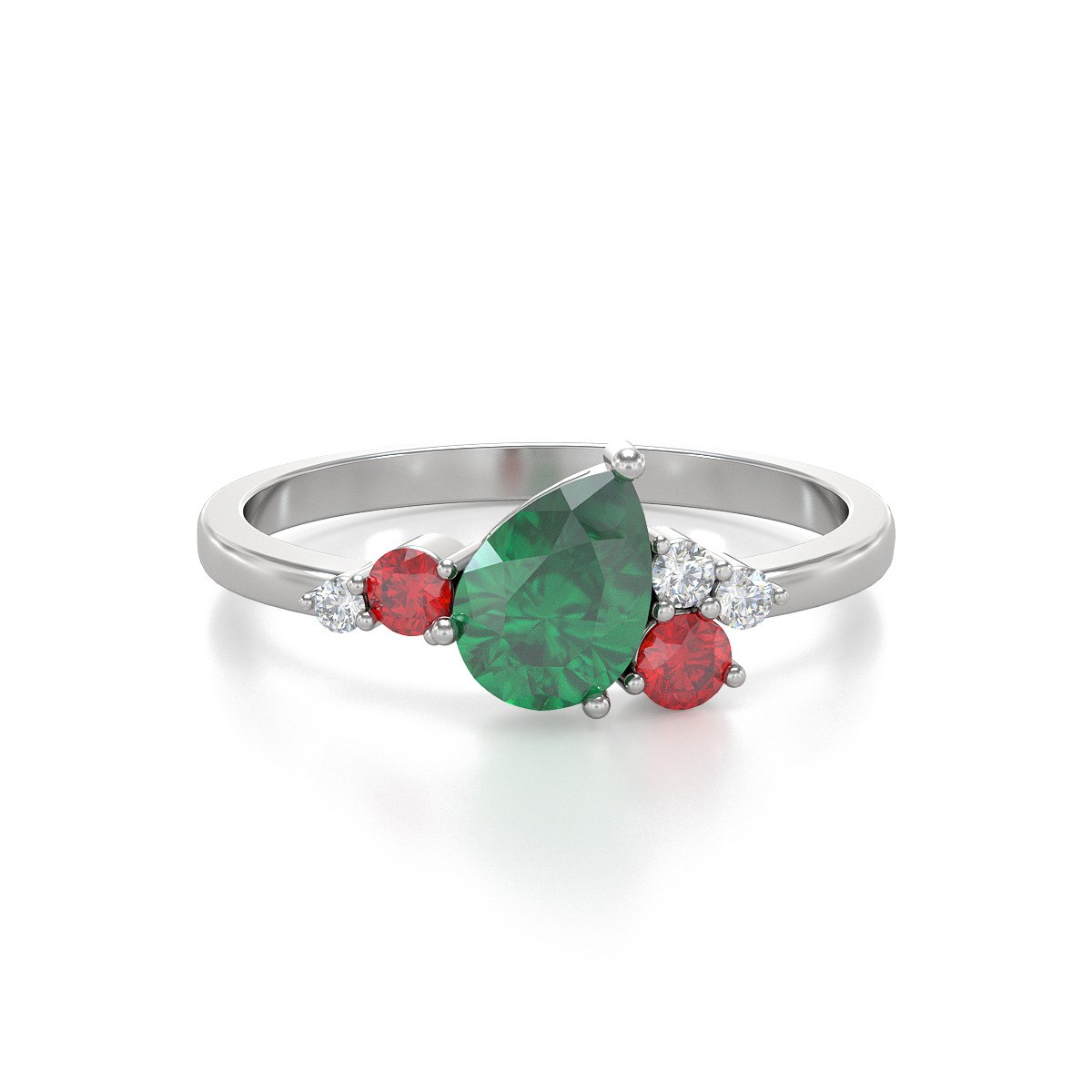 Bague ADEN Or 585 Blanc Emeraude Rubis et diamants 2.296grs