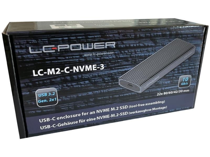 LC-Power Externes Gehäuse LC-M2-C-NVME-3 M.2 Aluminiumgehäuse für eine NVMe-M.2-SSD
