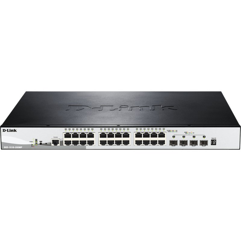 D-Link DGS-1510-28XMP Géré L2/L3 Gigabit Ethernet (10/100/1000) Connexion Ethernet, supportant l'alimentation via ce port (PoE) Noir, Gris