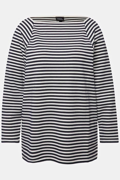 Sweatshirt, Struktur, Ringel, Carrée-Ausschnitt, Langarm