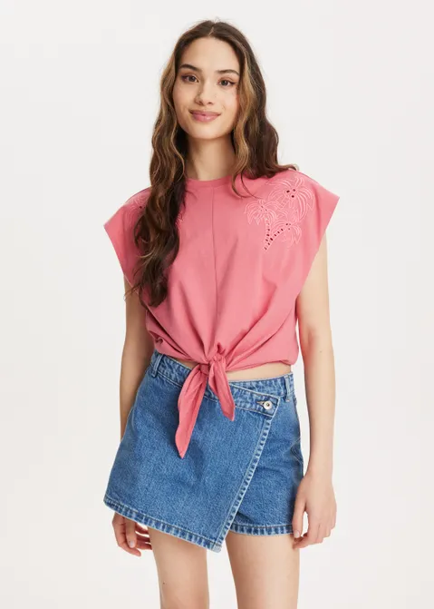 T-shirt met knoopdetail roze (ROS.VIN)