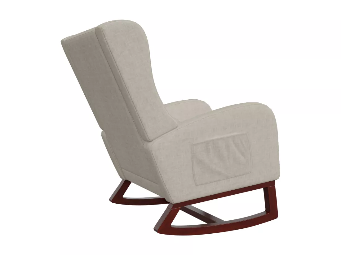 Chaise à bascule avec repose-pieds, pieds antidérapants en bois massif, poches des deux côtés, coton et lin, beige