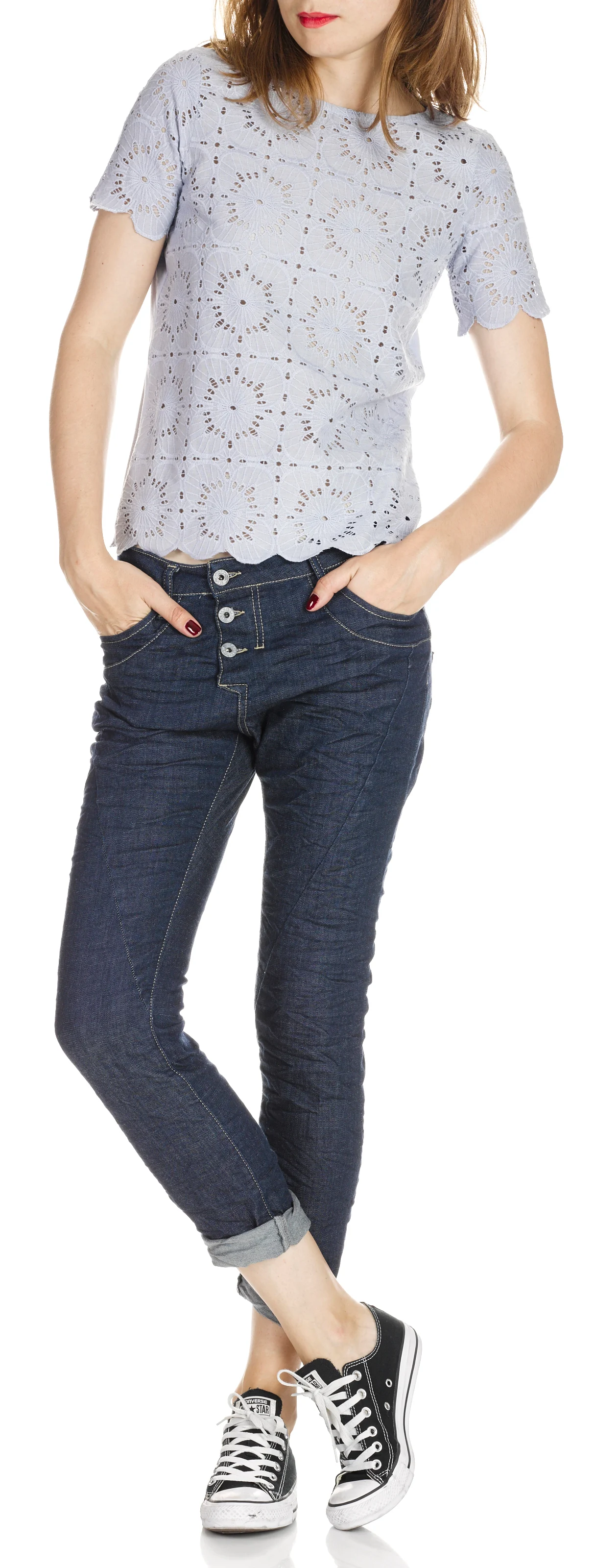 Jean boyfriend taille normale boutonné | Bleu