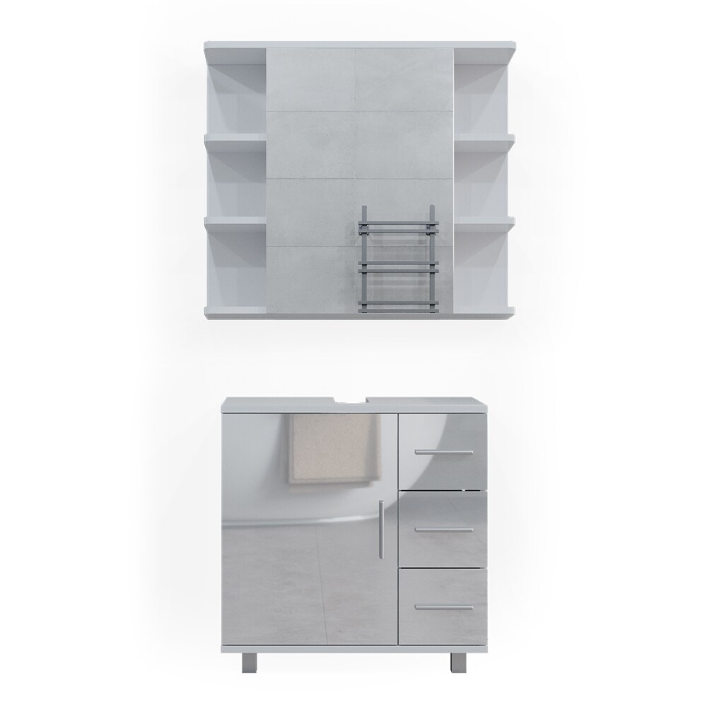 Vicco Badmöbelset Ilias Weiß Hochglanz modern Badezimmer Schrank Badschrank Waschtischunterschrank Spiegelschrank Schranktür Schrankschublade Aufbewahrung
