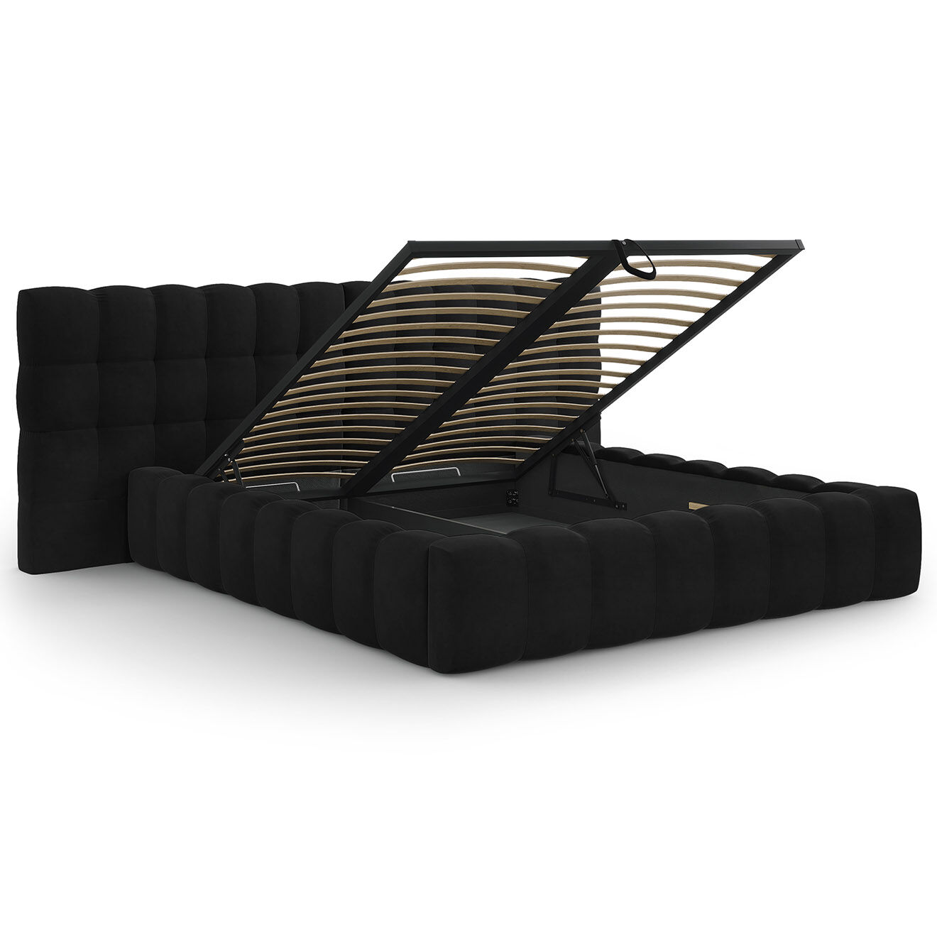 Cosmopolitan Design Lit avec coffre de rangement Bali Velours noir - 180x200 cm