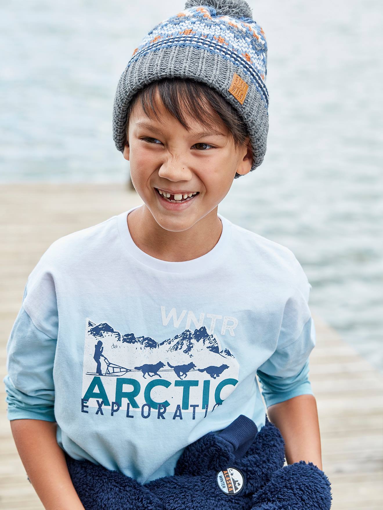 Conjunto Oeko Tex® com gorro, cachecol e luvas para meninos, tamanho médio, azul mesclado