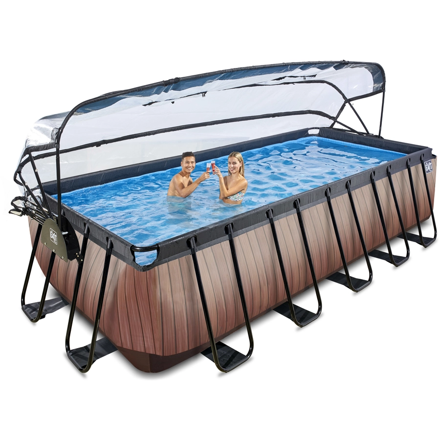 EXIT Wood Pool 540x250x122cm mit Abdeckung und Sandfilterpumpe, braun
