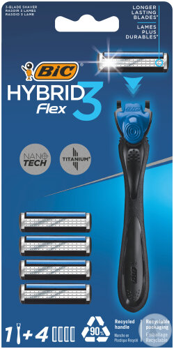 Bic Hybrid 3 Flex Rasoir Rechargeable 1 Pièce + Recharges 4 Pièces