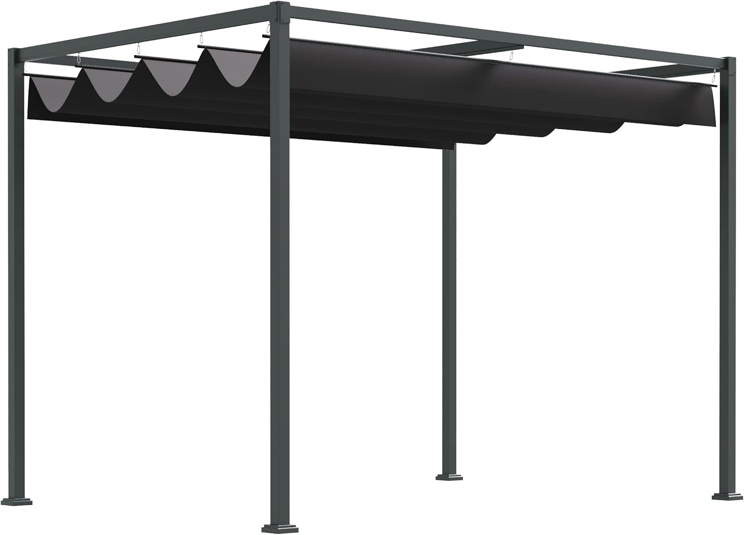 Outsunny Pergola ca. 3x2m Garten Pavillon Terrassendachung Metall Freistehender Gartenpavillon mit Verstellbares Dach, UV Schutz, Sonnenschutz für Terrasse und Garten, Schwarz+Grau