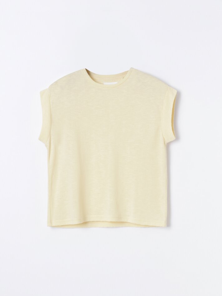 Camiseta texturizada de manga curta - Amarelo claro