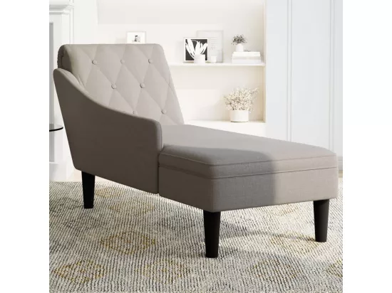 Fauteuil long avec coussin et accoudoir droit taupe tissu